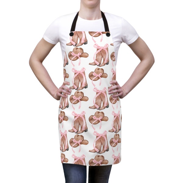 Western Coquette Apron, Kitchen Gifts for Her, Coquette Design Gift, Housewarming Gift, Baker Gift, Cowboy Boots Apron, Cowboy Hats Apron