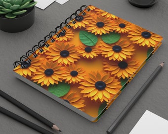 3D Sunflower Spiral Bound Journal, ruled journal, blank journal, Self Care Journal