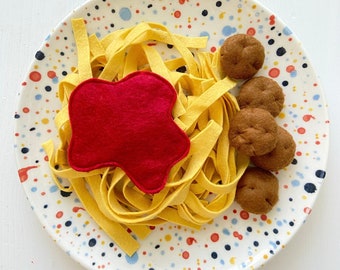 Felt food meatballs with sauce and fettuccine pasta set pretend play plush toy play kitchen food cooking toys learning toy gifts for kids