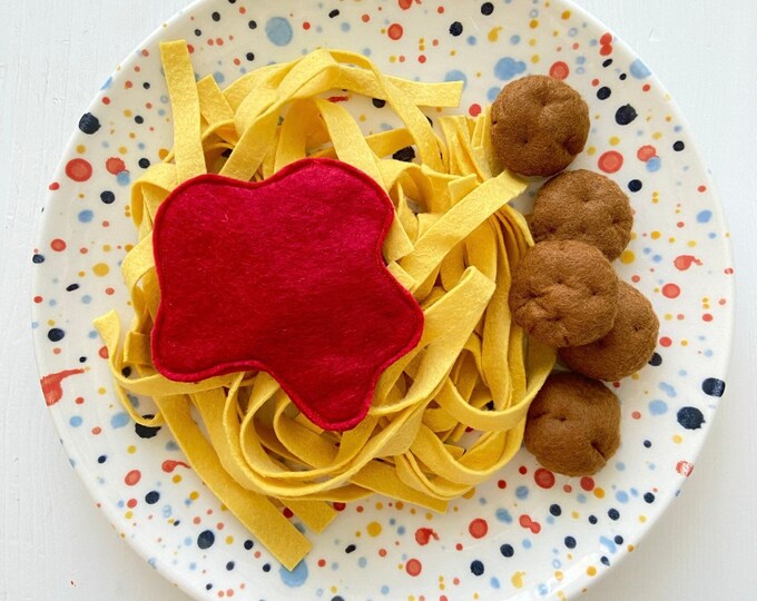 Felt Food Meatballs With Sauce and Fettuccine Pasta Set Pretend Play