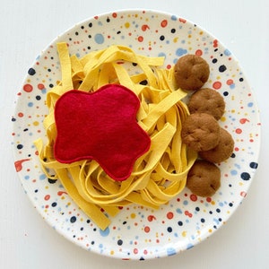 Felt food meatballs with sauce and fettuccine pasta set pretend play plush toy play kitchen food cooking toys learning toy gifts for kids