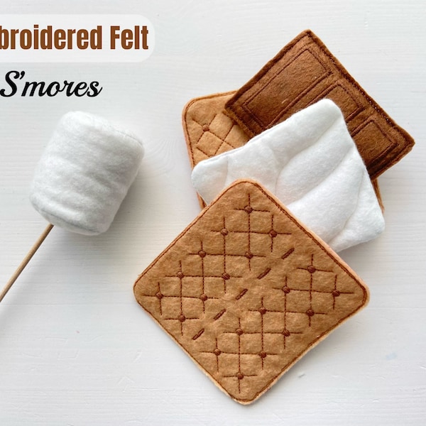 Felt Food S'mores Play Set Graham Crackers Chocolate Roasted Marshmallow Felt Snack Set Pretend Play Set for Play Kitchen Toy - 5 pcs