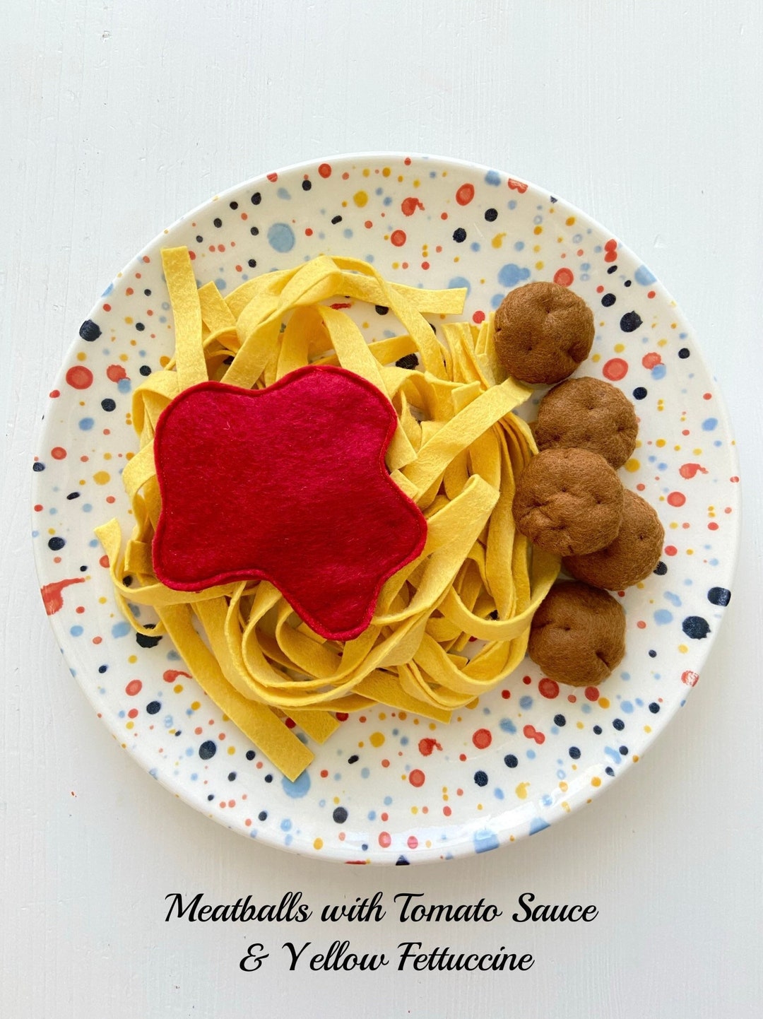 Felt Food Meatballs With Sauce and Fettuccine Pasta Set Pretend Play