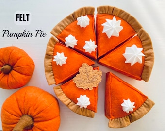 Felt Pumpkin Pie: Pretend Play Kitchen Food, Montessori Toys, Gift for Kids