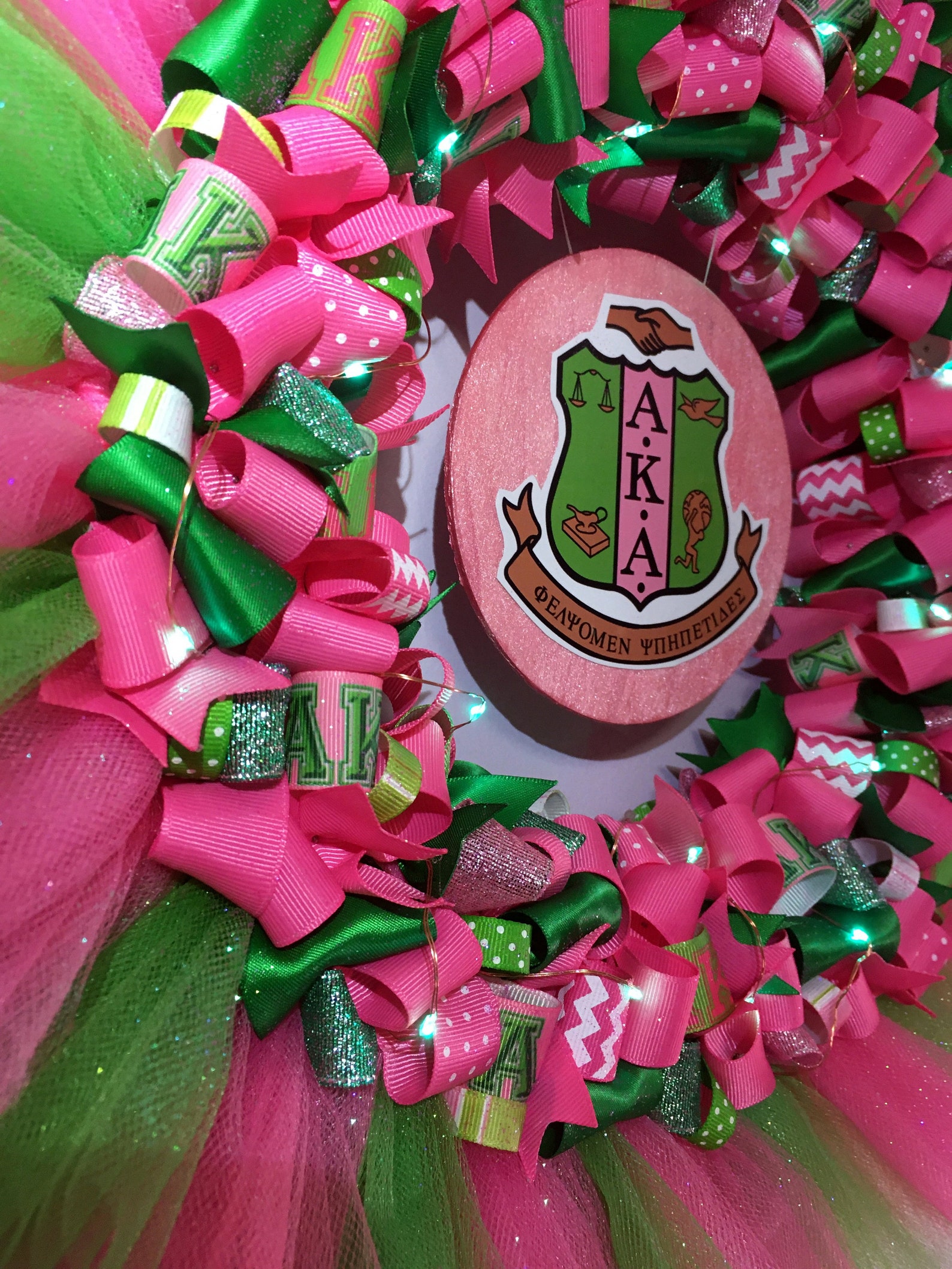 Handmade LED Pink and Green Sorority Inspired Ribbon Wreath Etsy