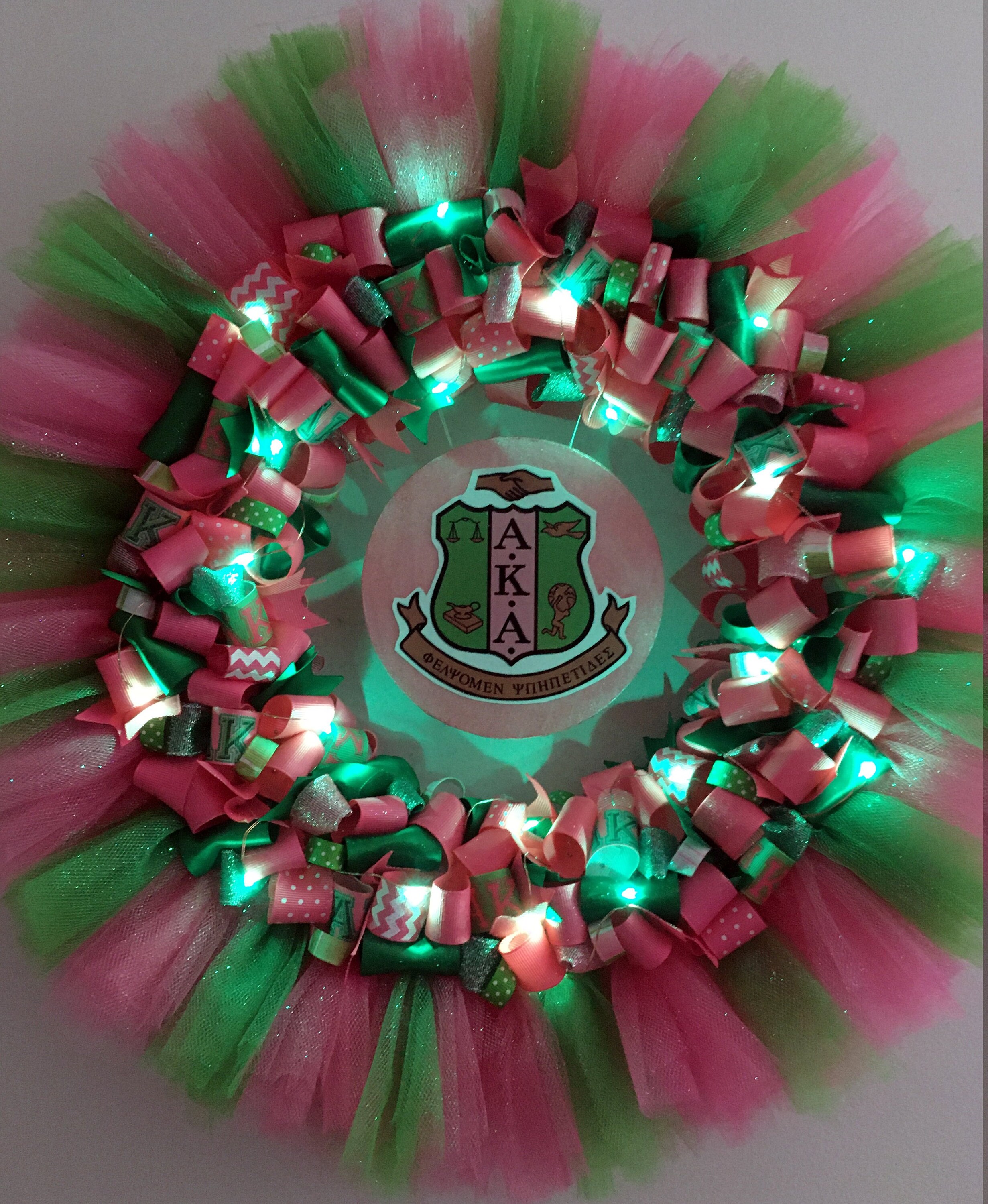 Handmade LED Pink and Green Sorority Inspired Ribbon Wreath Etsy