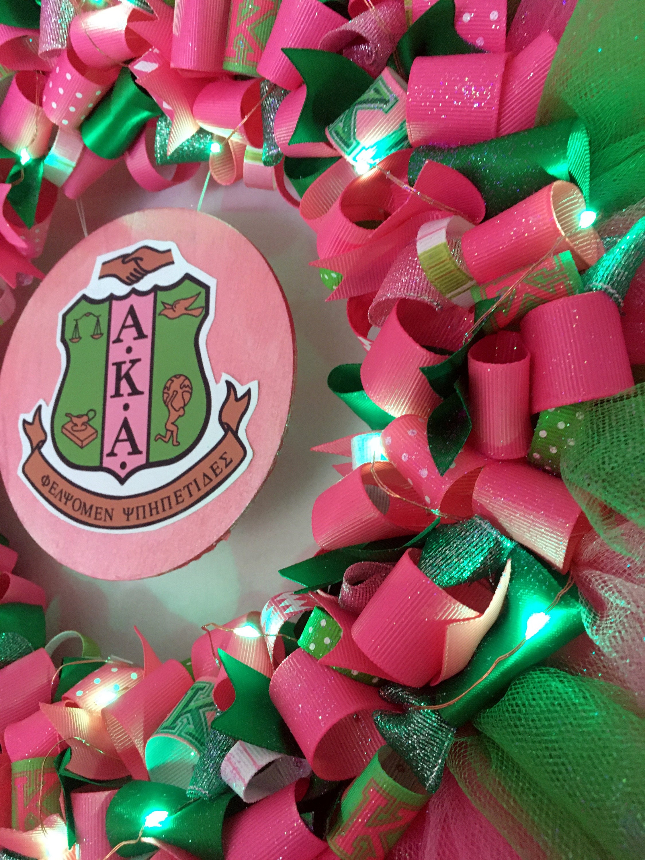 Handmade LED Pink and Green Sorority Inspired Ribbon Wreath Etsy