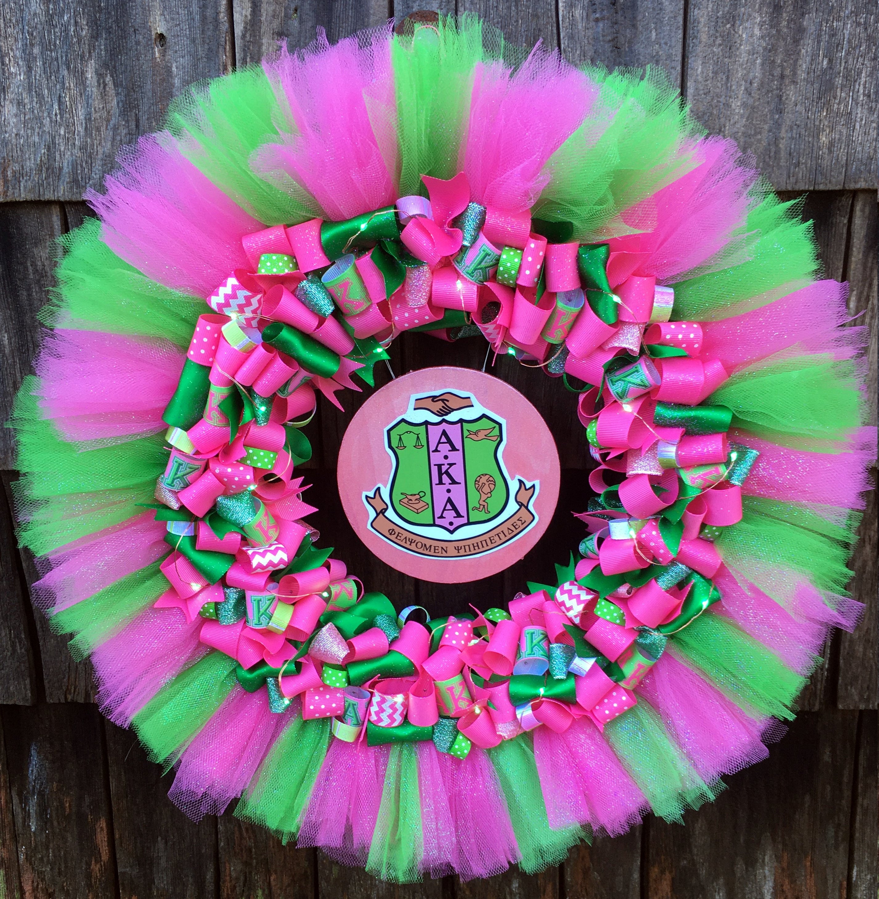 Handmade LED Pink and Green Sorority Inspired Ribbon Wreath Etsy