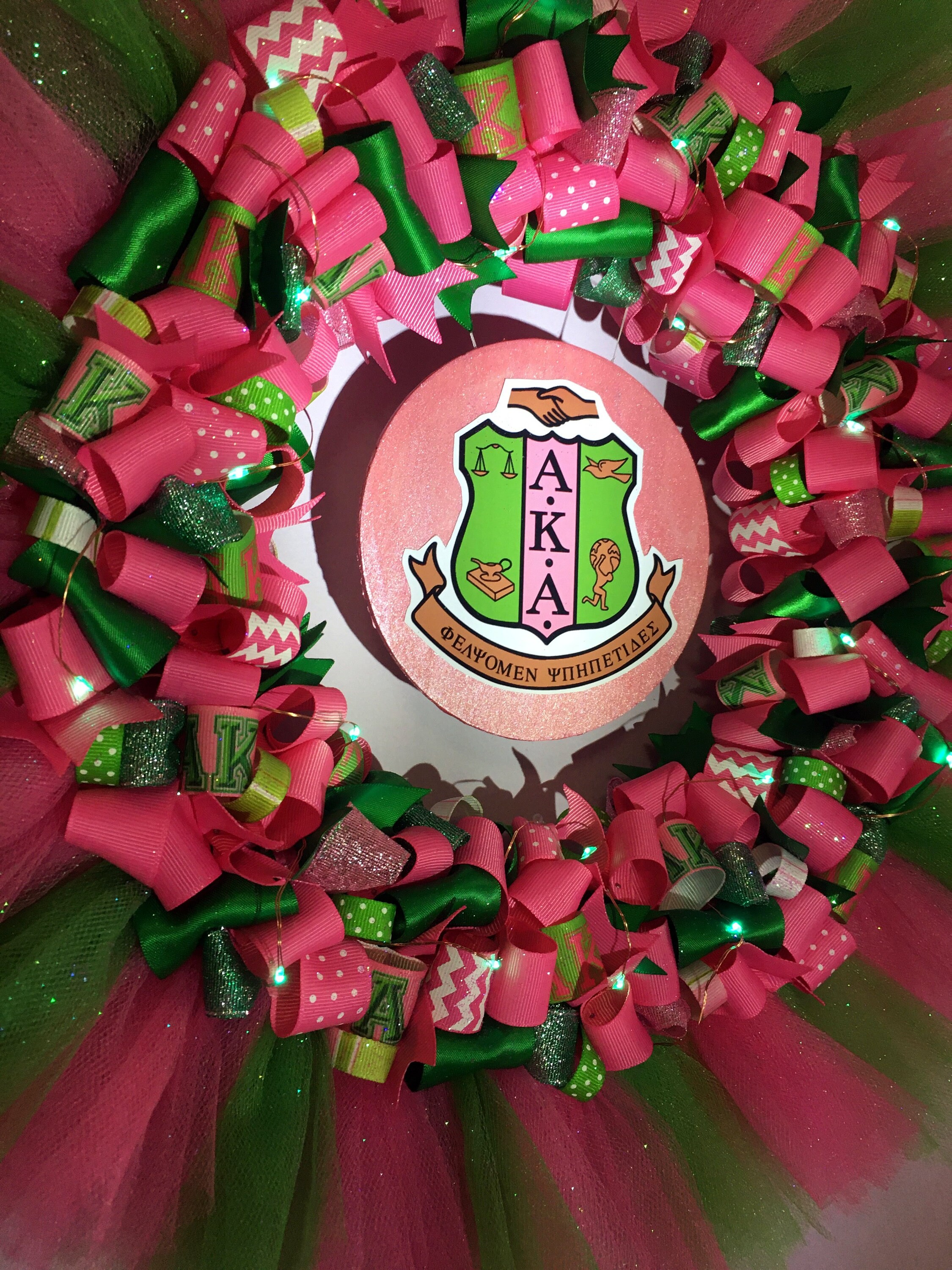 Handmade LED Pink and Green Sorority Inspired Ribbon Wreath Etsy