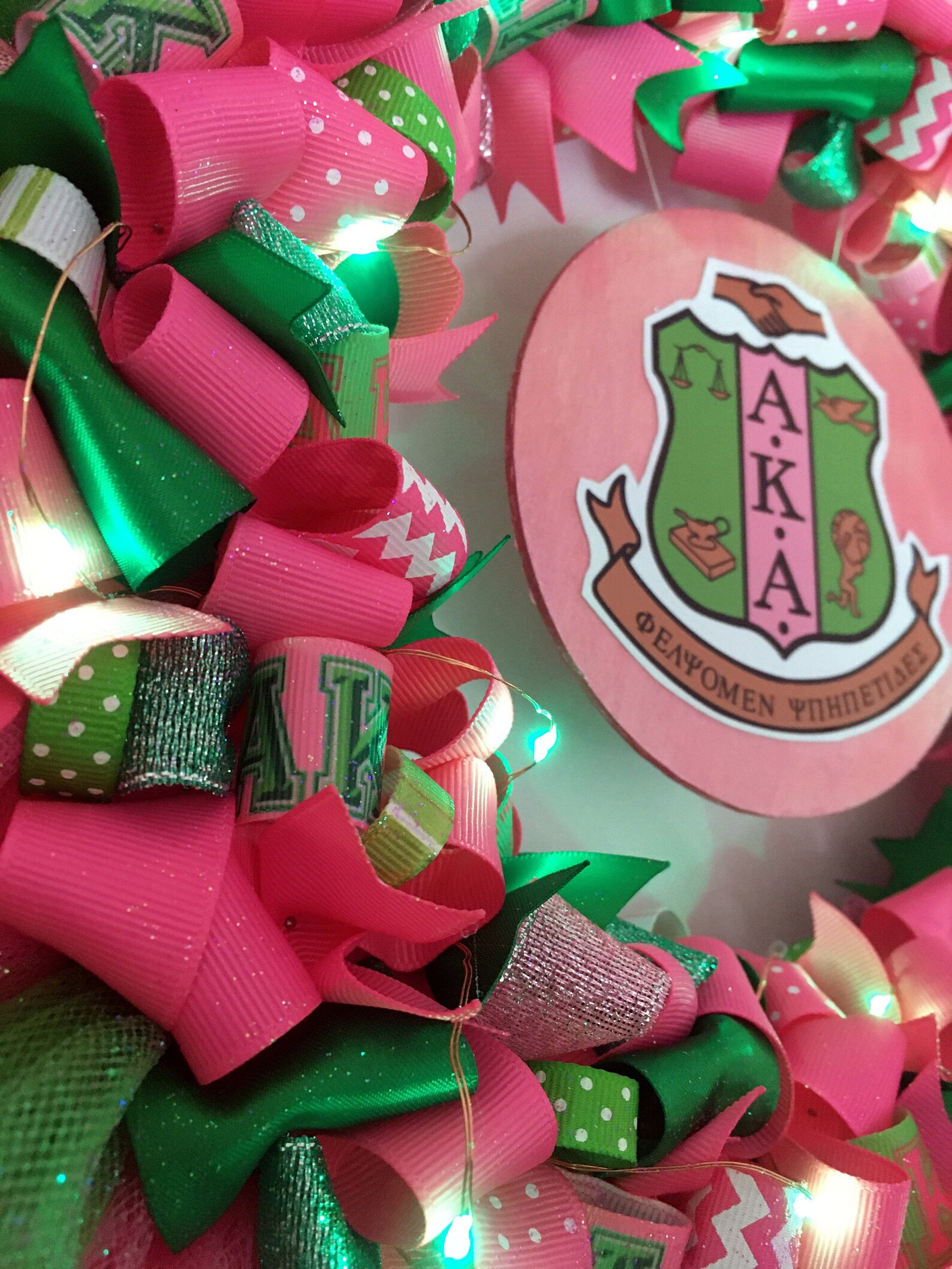 Handmade LED Pink and Green Sorority Inspired Ribbon Wreath Etsy
