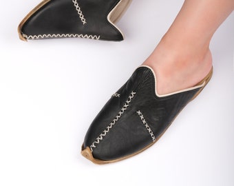 Handmade Leather Mules, Turkish Backless Loafers