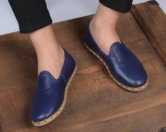 Blaues Leder Barfußschuhe | Handgemachte Erdungs-Schuhe