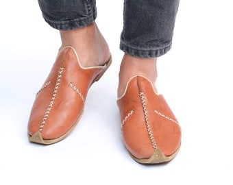 Mules de piel hechas a mano para hombre, estilo turco sin cordones