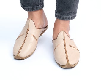 Pantuflas de piel hechas a mano para hombre, estilo turco, con punta fina, para interior y exterior.