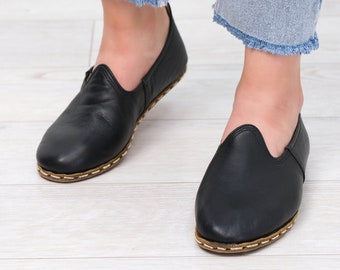 Handmade Leather Barefoot Shoes, Women's Minimalist Loafers