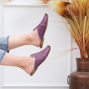 WOMEN PURPLE Slip Ons - Women Leather Loafers - Purple Turkish Shoes -Turkish Traditional Shoes - Purple Leather Mules- Slippers For Women