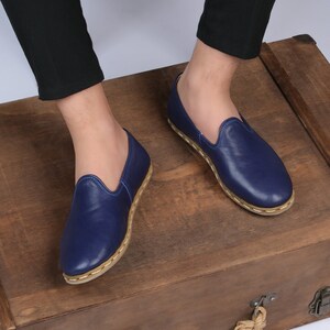 Women Leather Barefoot Shoes | Blue Handmade Shoes | Earthing Grounded Shoes Women | Medieval Shoes Women | Custom Unique Shoes