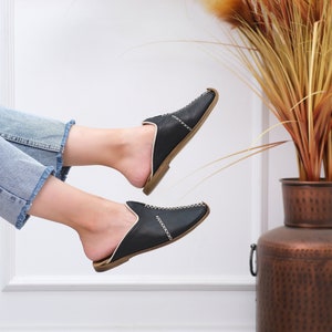 WOMEN BLACK TURKISH Slip Ons - Women Leather Loafers - Black Turkish Shoes -Turkish Traditional Shoes - Black Leather Loafers