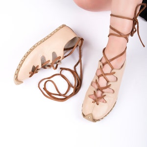 Lace Up Ballerina from Genuine Leather for Women COLOR OPTIONS Barefoot Strappy Close Flats Ankle Tie Modern Shoes Turkish Yemen Footwear