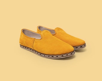 Unisex Mustard Nubuck Leather Shoes, Barefoot Shoes,  Gift for Her, Grounding Shoes, Handmade Shoes, Earthing Shoes, Huarache Shoes