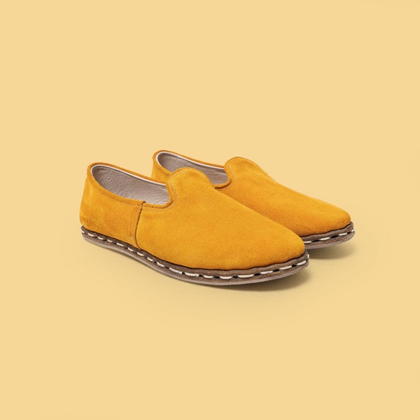 Unisex Mustard Nubuck Leather Shoes, Barefoot Shoes,  Gift for Her, Grounding Shoes, Handmade Shoes, Earthing Shoes, Huarache Shoes