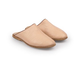 Pantuflas de cuero turco beige hechas a mano, zapatos yemeníes orgánicos