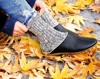 Pantuflas turcas de cuero negro hechas a mano, mocasines unisex sin tacón