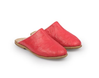 Handmade Red Turkish Leather Slippers, Yemeni Loafers