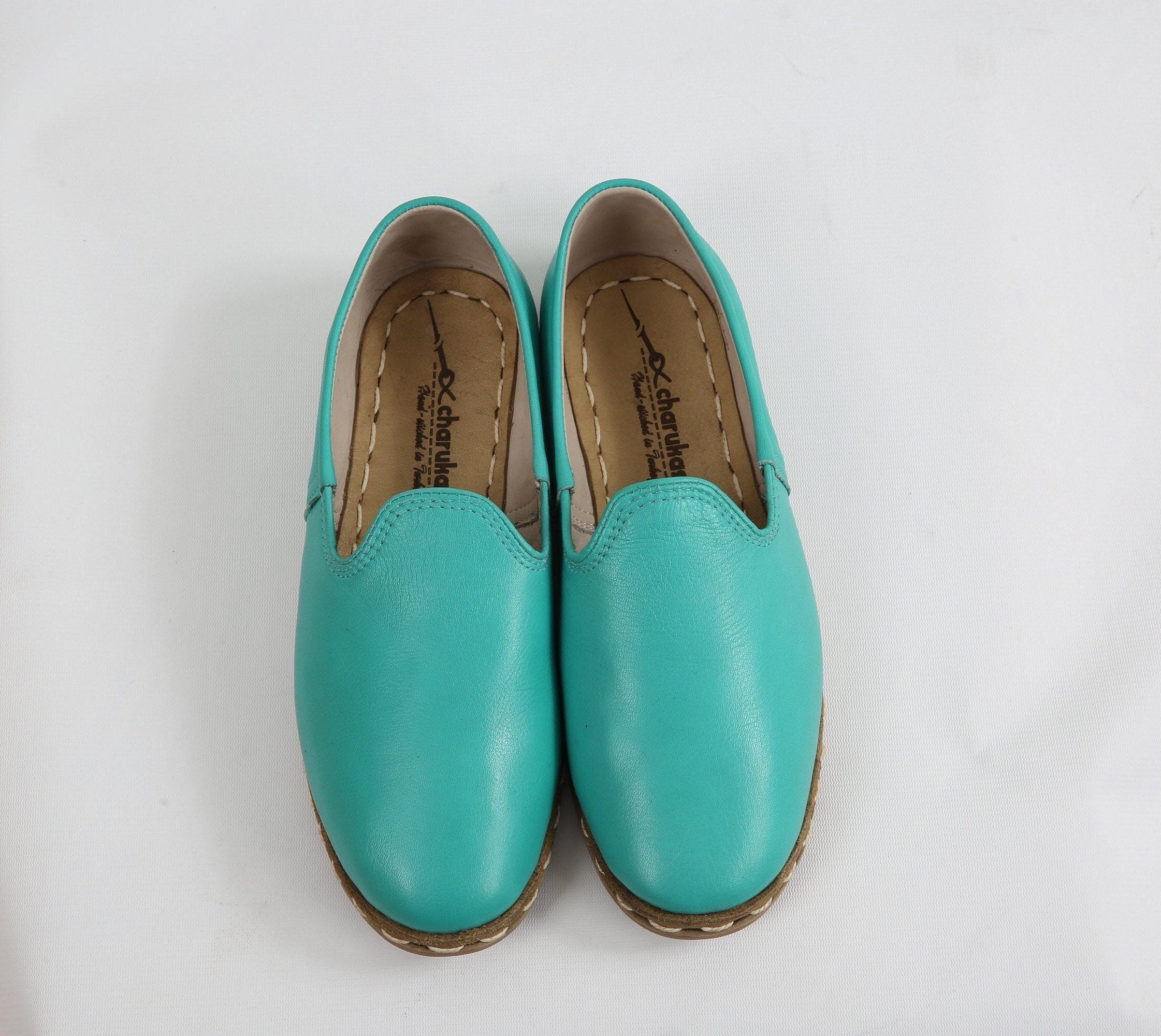 TURQUOISE BLUE SHOES Turquoise Flat Shoes Unisex Leather Etsy UK