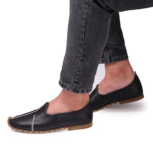 MEN BLACK TURKISH Shoes - Black Thong Shoes - Black Yemeni Loafer - Turkish Yemen Shoes - Flat Wedding Shoes - Men Leather Loafers