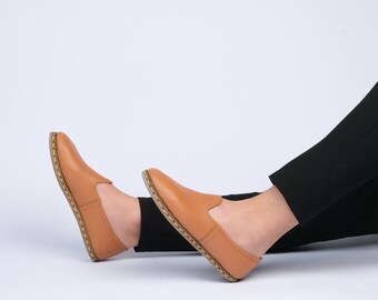 Handgemachte braune Leder Barfußschuhe - Unisex türkische Müßiggänger