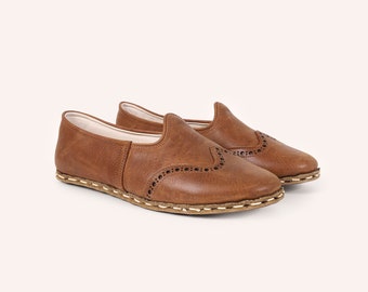 Handcrafted Brown Leather Yemeni Shoes | Turkish Style