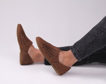 Handmade Leather Brogue Loafers: Turkish Yemen Cut Out Shoes