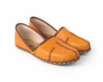 Zapatos yemeníes de cuero turco hechos a mano para mujer, teñidos con tintes orgánicos