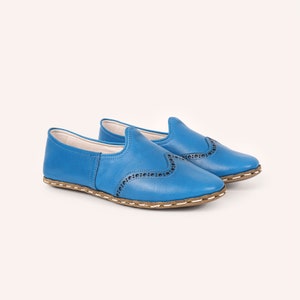 Handmade Women Shoes | Barefoot Shoes | Blue Leather | Earth Shoes |Leather Shoes Women | Gifts for Her | Grounding shoes | Birthday gift