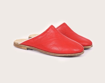 Handmade Classic Red Leather Slippers | Yemeni Style