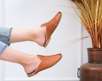 Pantuflas turcas de cuero marrón hechas a mano, zapatos yemeníes orgánicos