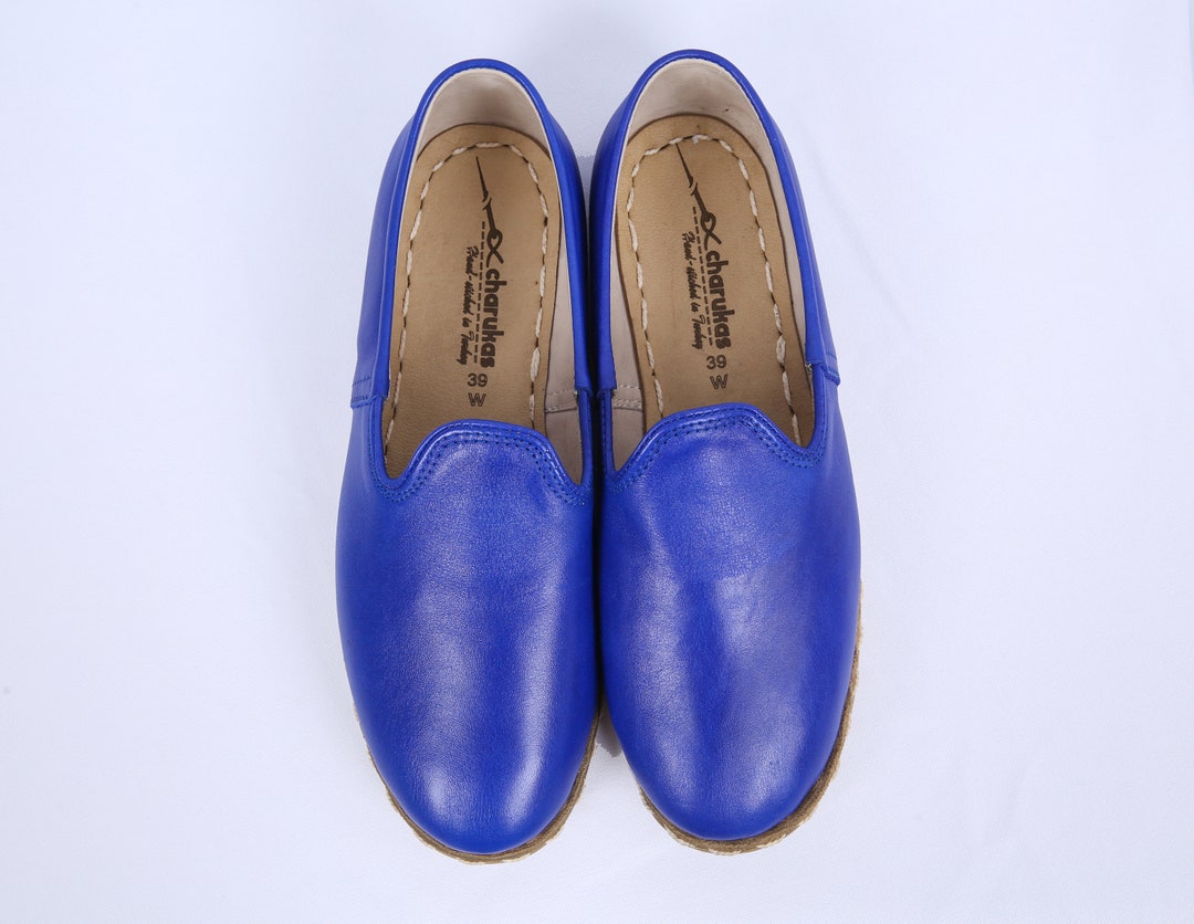 BLUE LEATHER SHOES Men Leather Loafers Blue Turkish Shoes Etsy