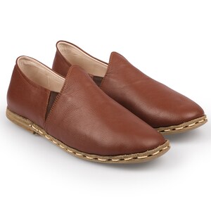 Men's Black Leather Loafers - Handmade Turkish Barefoot Shoes Brown
