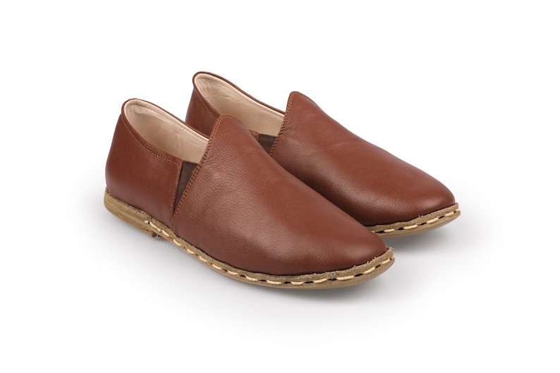 Men's Black Leather Loafers - Handmade Turkish Barefoot Shoes Brown