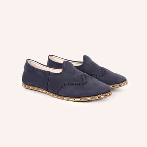 Handmade Women Shoes |Barefoot Shoes | Nubuck Navy Blue | Earth Shoes |Leather Shoes |Women Gifts for Her | Grounding shoes | Birthday gift