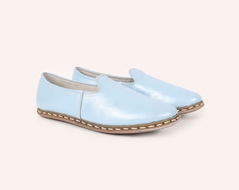 Scarpe yemenite in pelle fatte a mano / Pantofole turche blu ghiaccio