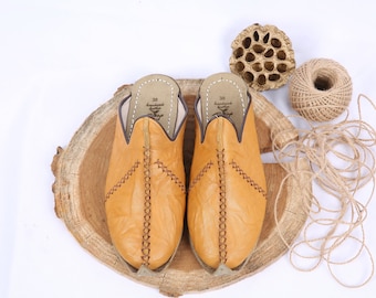 Zapatillas turcas de cuero hechas a mano, zapatos yemeníes color mostaza