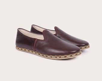 Zapatos yemeníes de cuero burdeos hechos a mano / Zapatos clásicos de la tierra