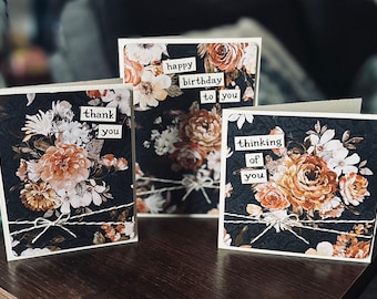 Handmade Floral Greeting Card Set: Vintage Style Birthday, Thank You