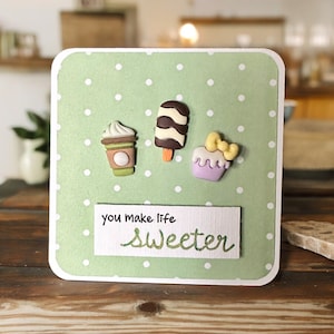 Mini carte de bonbons • Petite carte de voeux faite main • Vous rendez la vie plus douce • Mini cartes • Mini cartes • Cartes carrées • Carte de crème glacée verte 3 x 3