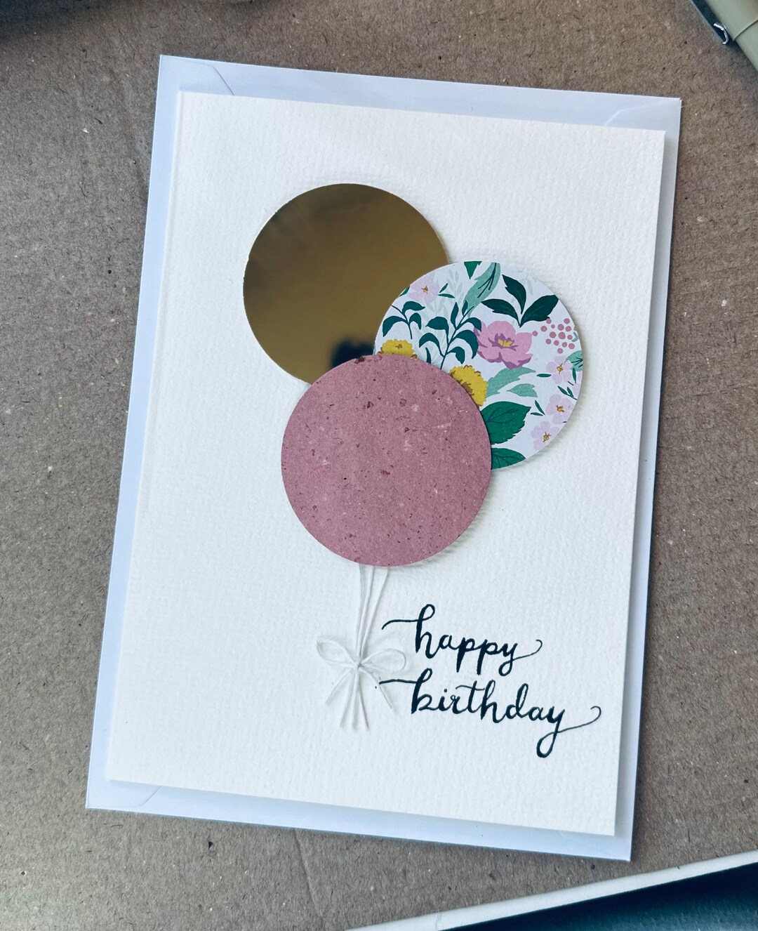 Happy Birthday Handmade Greeting Card Brush Hand Lettering Foil Texture
