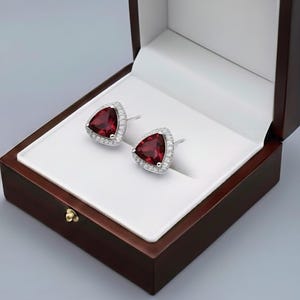 925 Sterling Silver Ruby Stud Women Jewelry Ruby Earring Trillion Cut 10x10mm