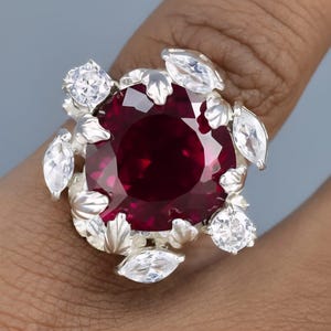 925 Sterling Silver Ruby Ring Cocktail Ring, Gift for Her