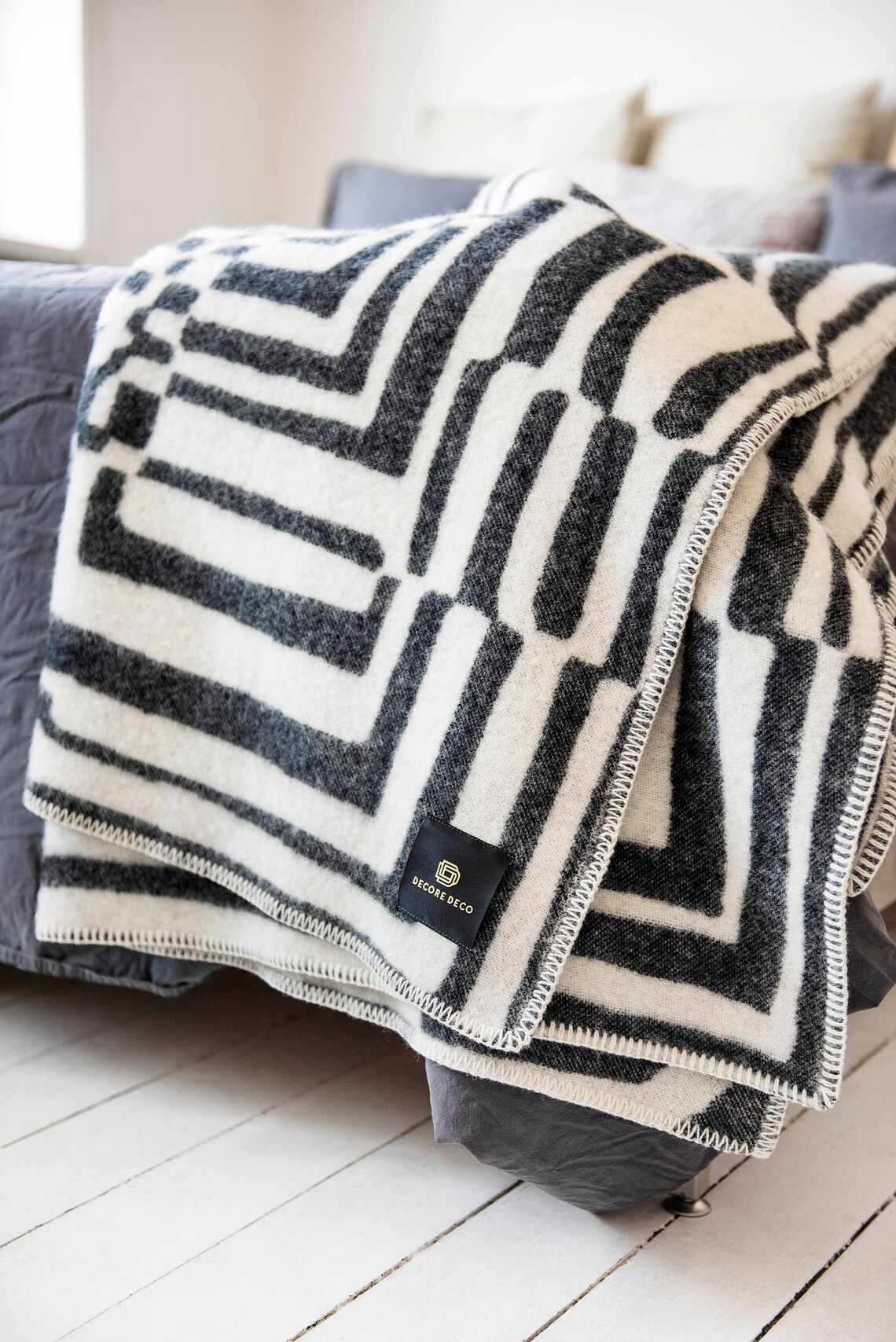 Pure Wool Blanket XL 130x200 Cm obscure Chess Black White Etsy
